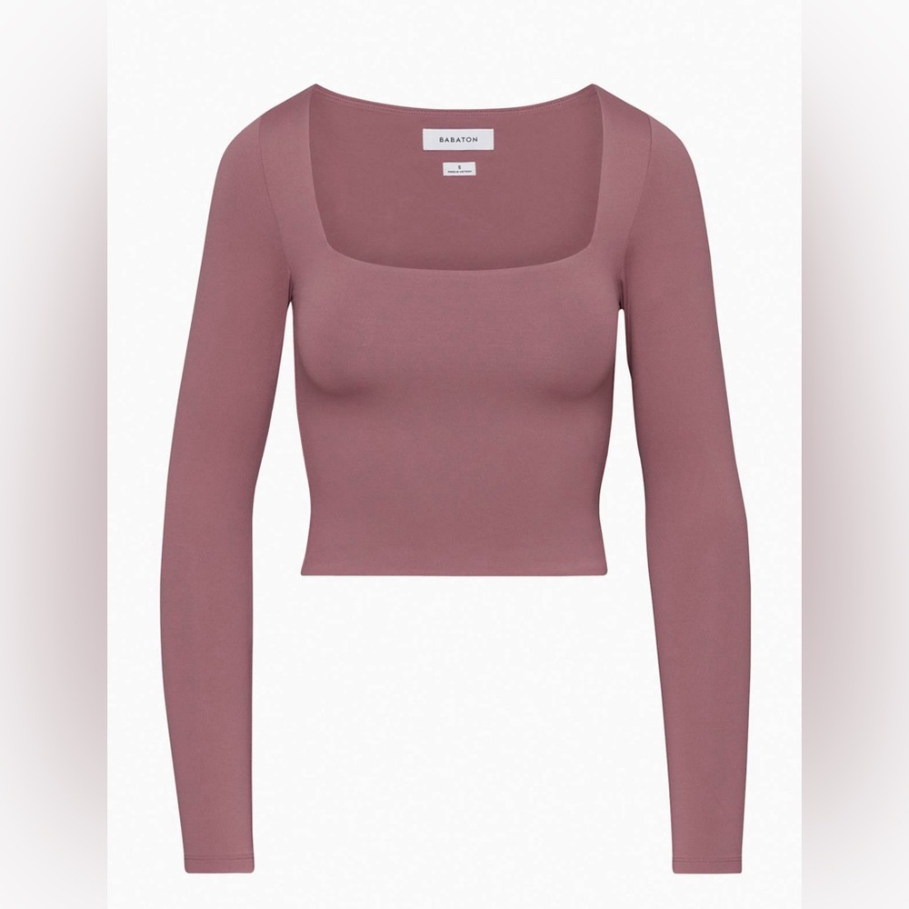 Babaton Aritzia Contour Squareneck Longsleeve top dusty pink rose